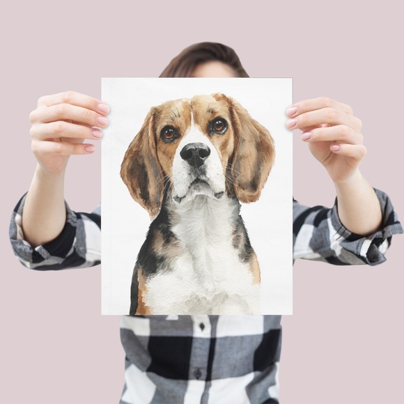 Watercolor Beagle Portrait Wall Art Print Poster, Unframed - Pet Artwork - Picture 4 of 5
